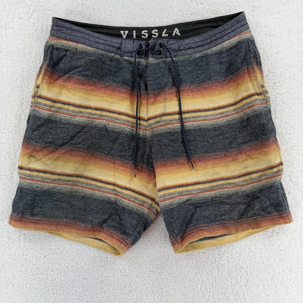 Vissla Shorts Mens‎ XL Multicolor Striped Chino Drawstring 9 Inseam Casual Surf